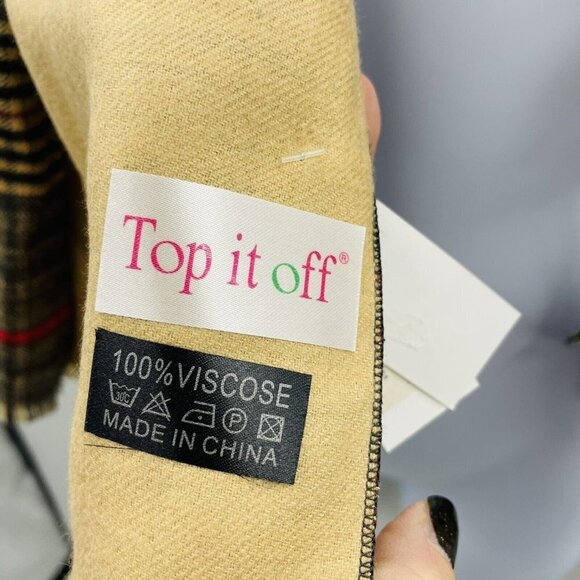 Top It Off Womens One Size Reversible Plaid & Solid Fringe Scarf Viscose 1390 - Picture 4 of 5